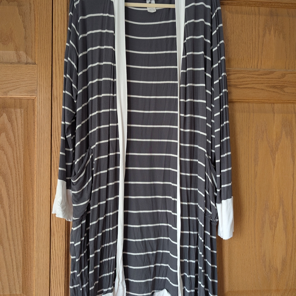 HEIMISH USA Gray and White Striped Cardigan